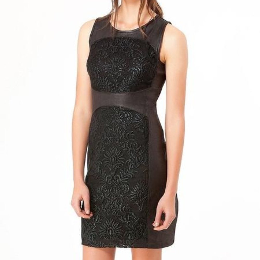 Hale Bob Black Foiled Lace Sheath Dress XS